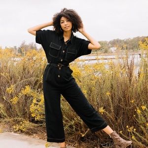 NWT Lush Black Jumpsuit and Belt with White Stitch